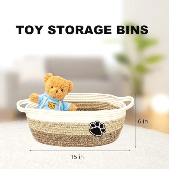 DOG TOY ORGANIZER STORAGE BIN WOVEN PET LAUNDRY BASKET SIZE SMALL NWT - Picture 5 of 6